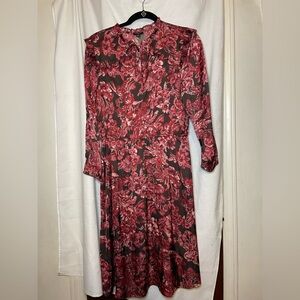 Ann Taylor Red & Black Paisley Floral Pattern Long Sleeve Dress  Size LP